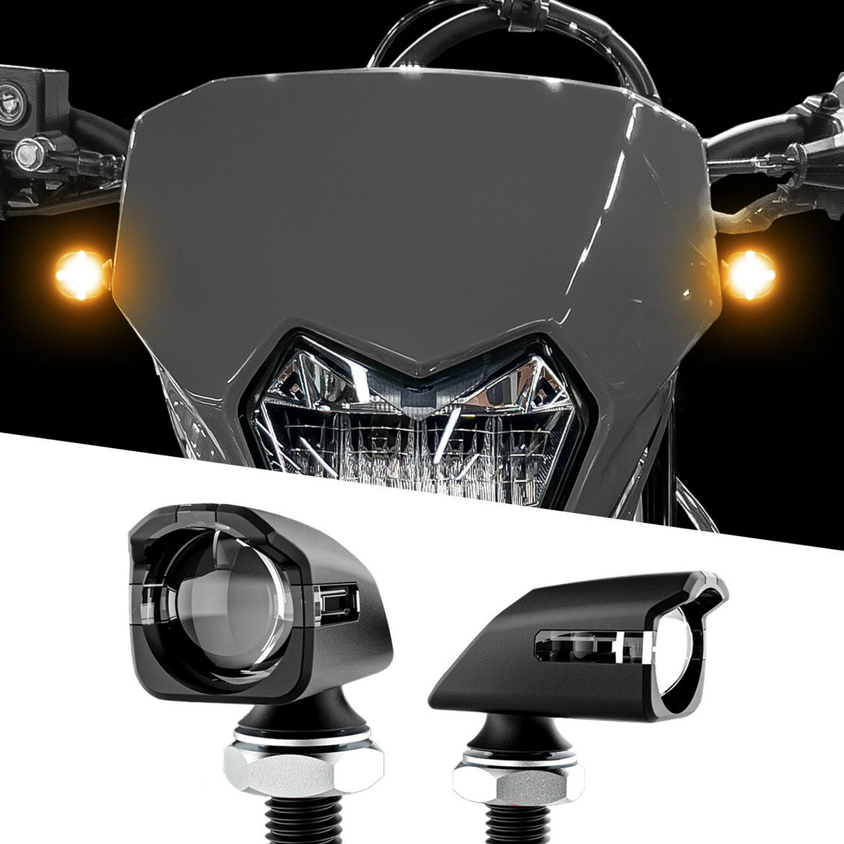 XK GLOW Mini LED Turn Signal Pair for Motorcycles – Black Amber, 12V Universal Fit