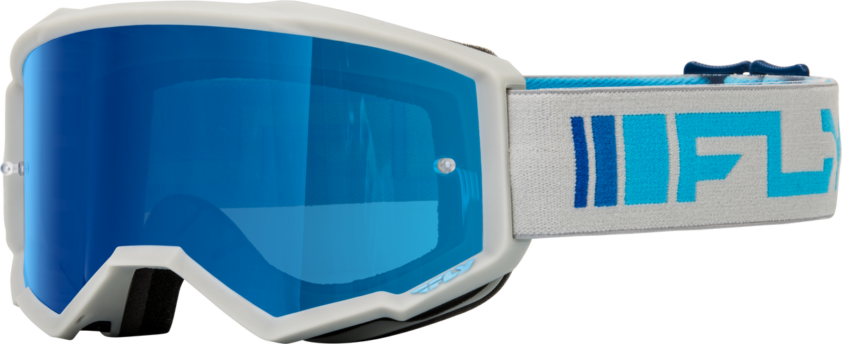Fly Racing Zone Goggle Silver/Blue with Dark Blue Mirror/Smoke Lens for ATV, Motorcycle, and Off-Road Vehicles