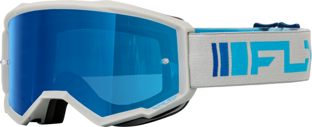 Fly Racing Youth Zone Goggle Silver and Blue with Dark Blue Mirror Smoke Lens for ATV and Motorcycle