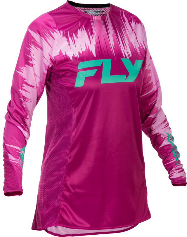 Fly Racing Women's Lite Jersey Pink/Turquoise Large - Breathable Motorcycle Riding Jersey for Women with Mesh Ventilation, Extended Tail, and Performance Fit