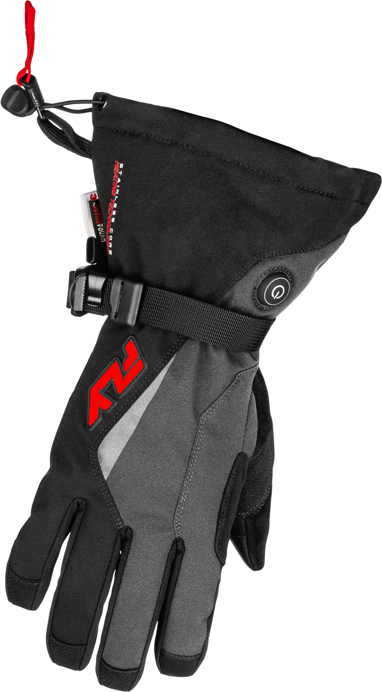 Fly Racing Title Heated Gauntlet Gloves Large - Grey, Black & Red for Motorcycle & ATV