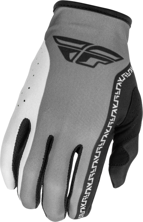 Fly Racing Youth Lite Gloves Grey/Black - Lightweight Race Gloves for Kids, Touch Screen Compatible
