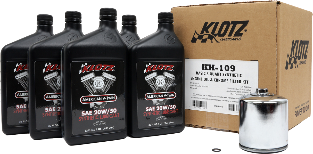 KLOTZ KH-109 Basic Harley Davidson 5 Quart Synthetic Oil Change Kit with Oil Filter and Drain Plug O-Ring