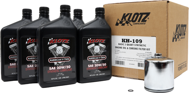 KLOTZ KH-109 Basic Harley Davidson 5 Quart Synthetic Oil Change Kit with Oil Filter and Drain Plug O-Ring