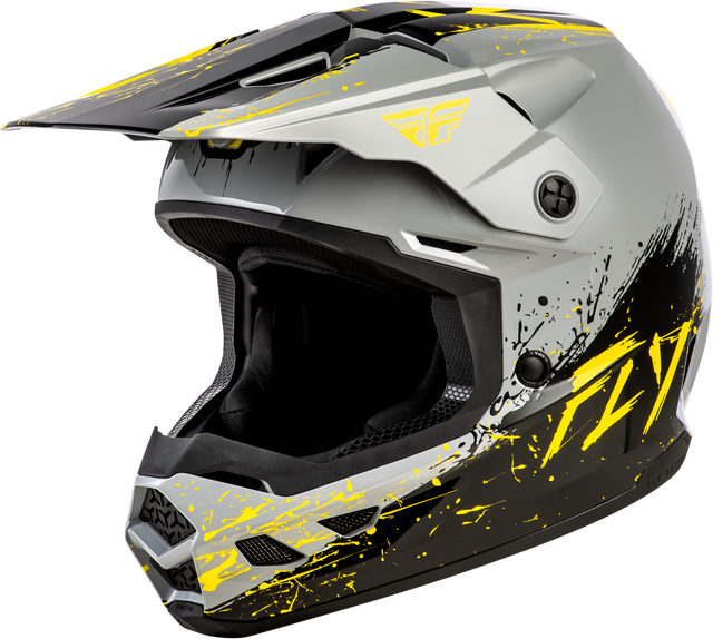 FLY Racing Youth Kinetic Drip Helmet Grey/Black/Yellow – Off-Road Motorcycle Helmet for Kids, Fit for Honda CRF, Kawasaki KX, Yamaha YZ, Suzuki RM