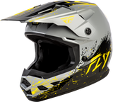Fly Racing Youth Kinetic Drip Helmet Grey/Black/Yellow – Off-Road Motorcycle Helmet for Youth Riders