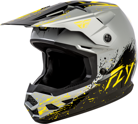Fly Racing Youth Kinetic Drip Helmet Grey/Black/Yellow – Off-Road Motorcycle Helmet for Youth Riders