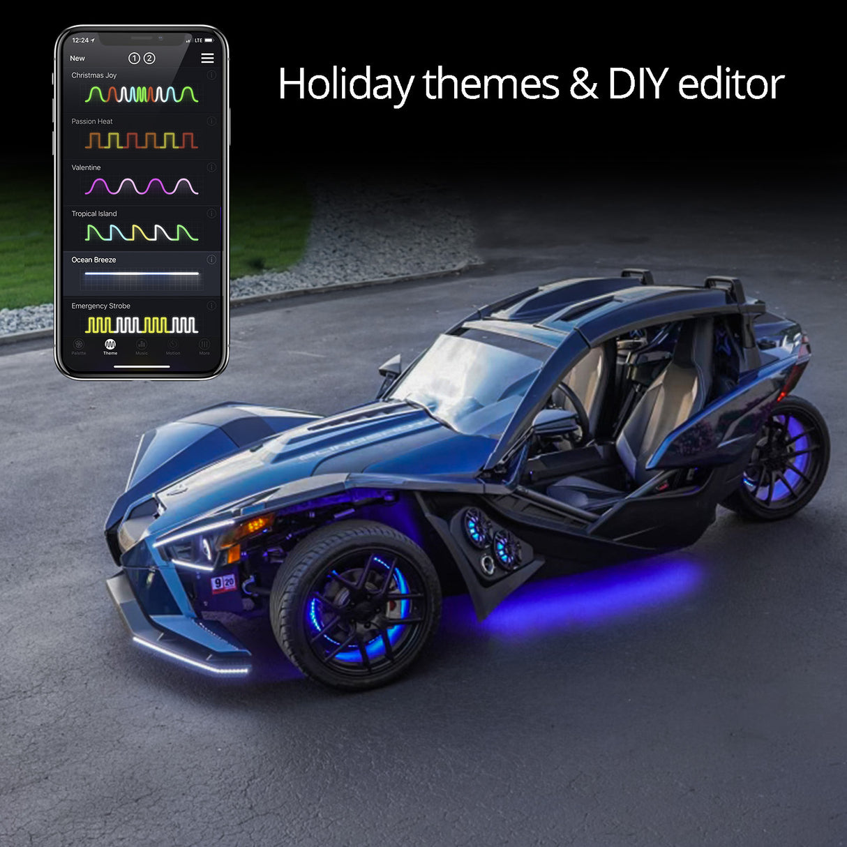 XK GLOW LED Underglow Standard Kit for Polaris Slingshot - Custom RGB Lighting with Bluetooth Control and Music Sync