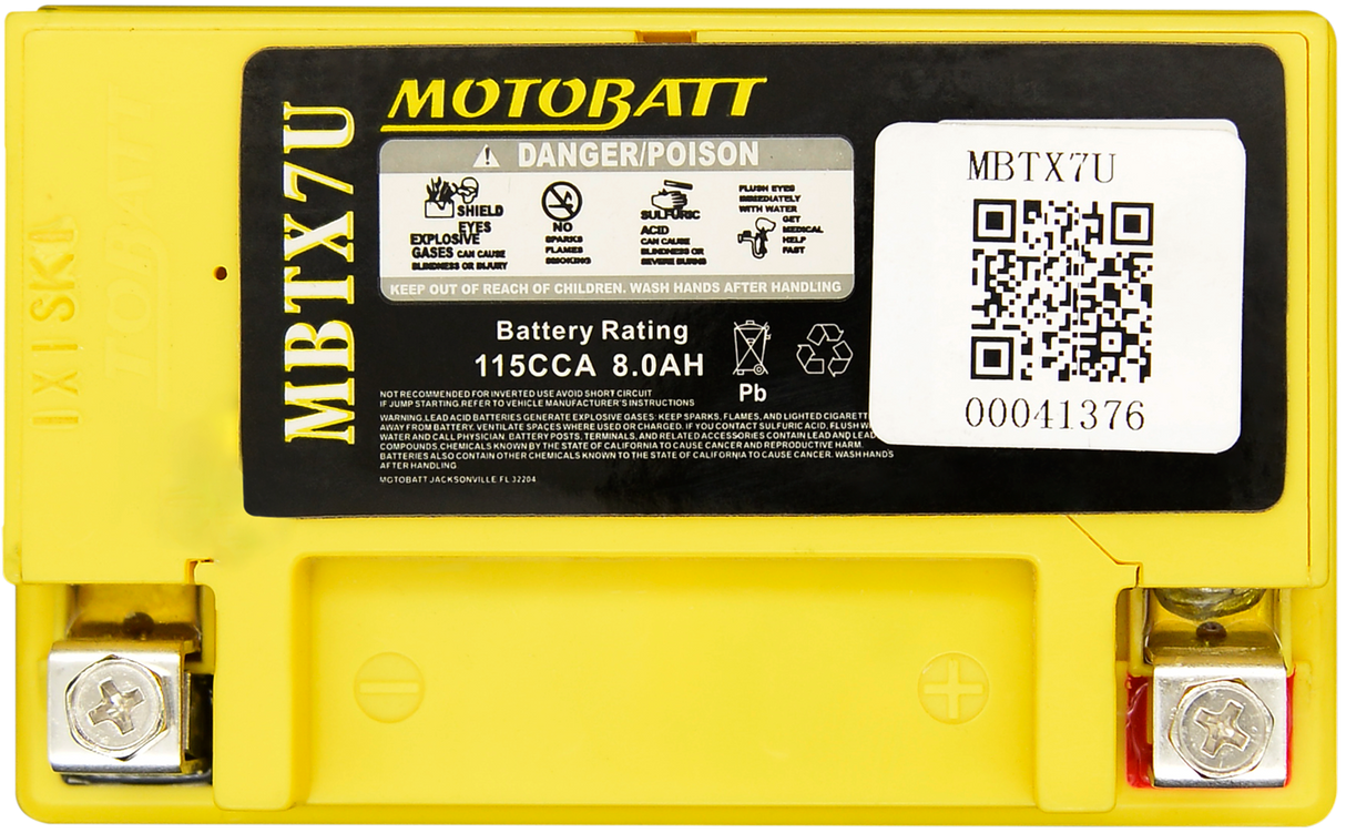 Motobatt MBTX7U Sealed AGM Battery for Motorcycle, ATV, and Powersports Vehicles