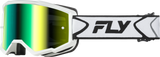 Fly Racing Zone Goggle with Iridescent Green Mirror Lens – White/Black for ATV, Motorcycle, and Off-Road Helmets