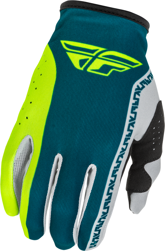 Fly Racing Lite Gloves Grey/Lime/Teal Small - Lightweight Race Gloves for Motocross and Off-Road Bikes