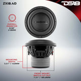 DS18 ZXI8.4D 8-inch 600 Watts RMS Dual 4 Ohm High Excursion Subwoofer for Car Audio