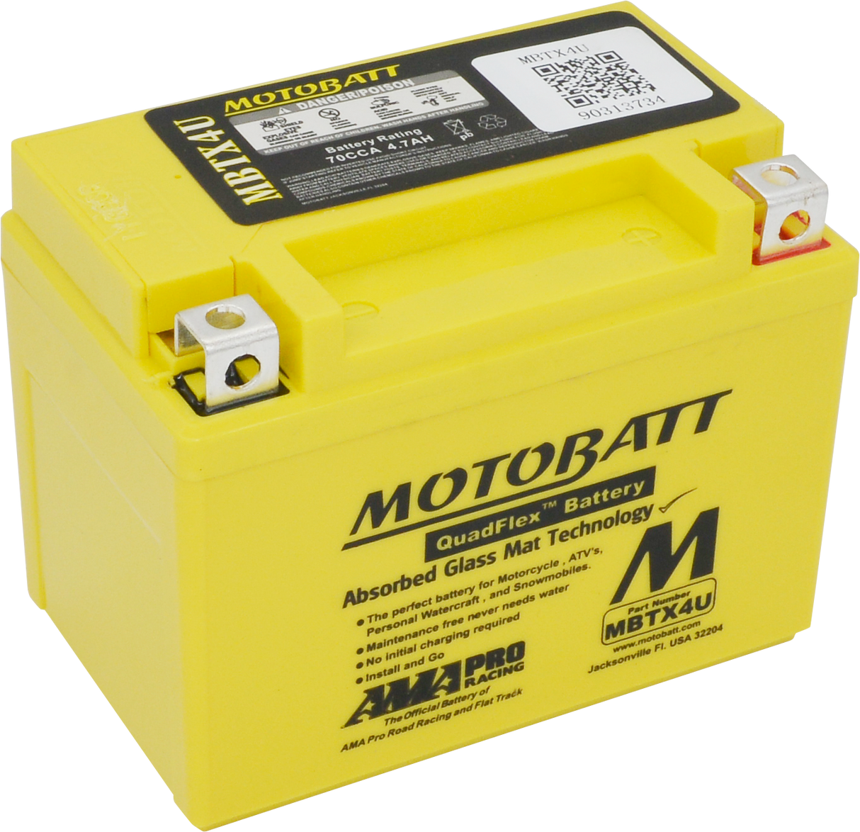 Motobatt MBTX4U Sealed AGM Battery for Motorcycles and Powersports Vehicles