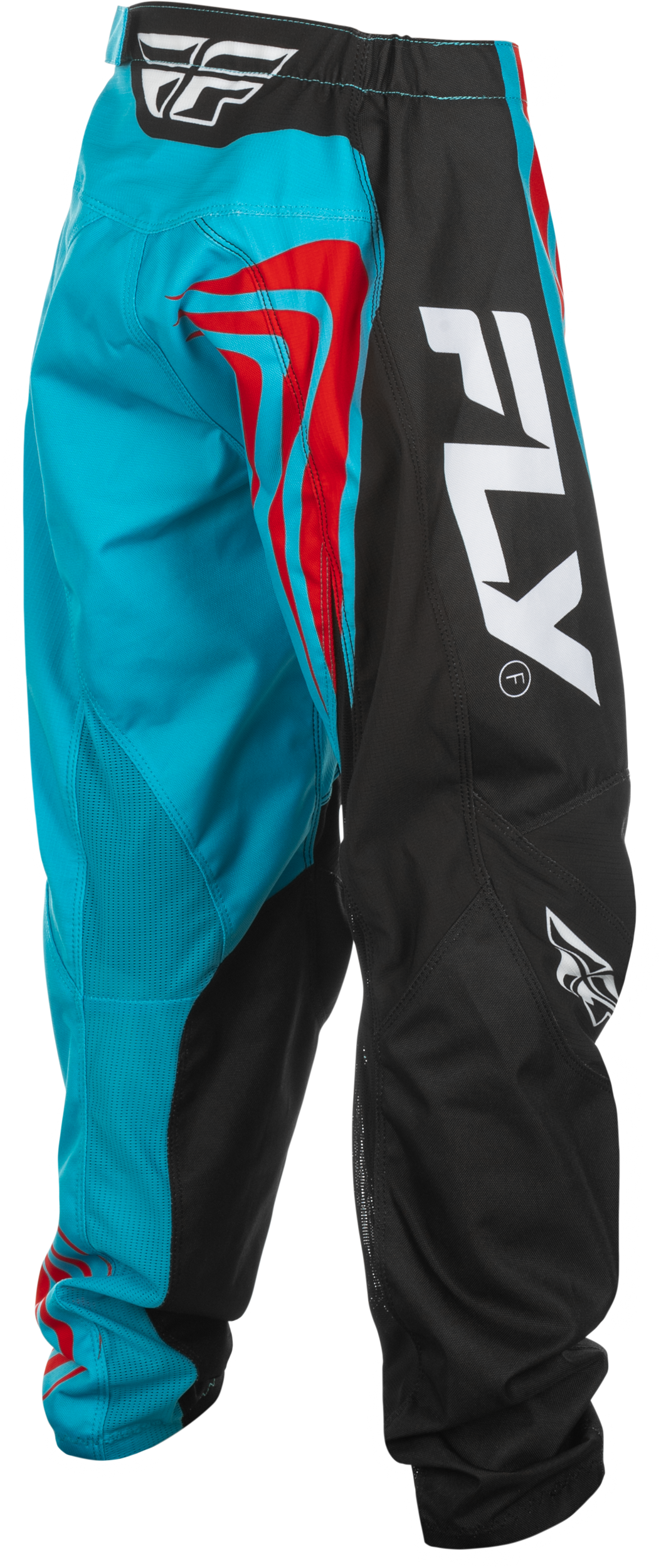 Fly Racing Youth F 16 Pants for Motocross - Cyan/Black/Red, Size 24 - Durable 600D Polyester with Mesh Liner