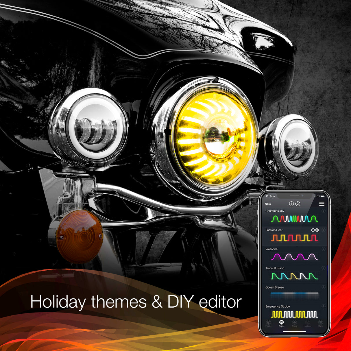 XK GLOW 7-inch XKchrome RGB Headlight with Switchback Function for Harley Davidson and Motorcycle Fits