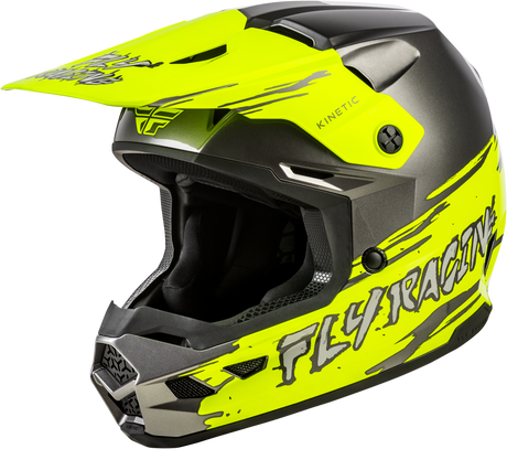 Fly Racing Youth Kinetic Surge Helmet for Off-Road Motorcycles - Grey/Hi Vis, Fits Honda CRF250R, Yamaha YZ250F, KTM SX Series, and More