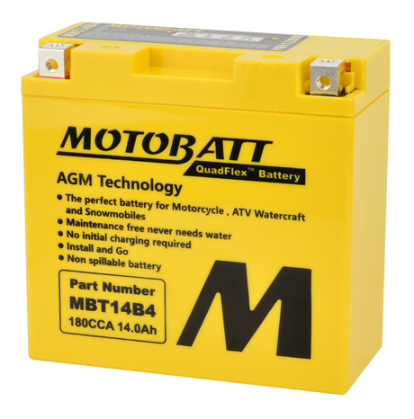 Motobatt MBT14B4 Quadflex Sealed AGM Motorcycle Battery - Fits Harley Davidson, Honda, Yamaha, Kawasaki, Suzuki, and More