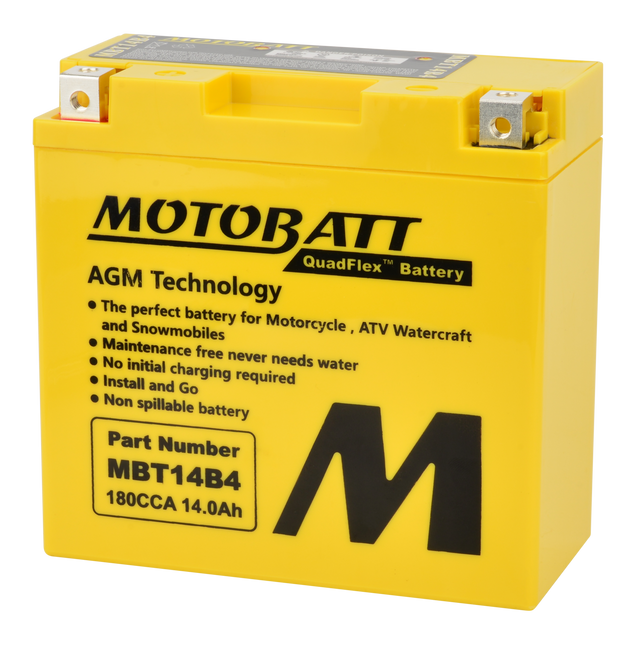 Motobatt MBT14B4 Quadflex Sealed AGM Motorcycle Battery - Fits Harley Davidson, Honda, Yamaha, Kawasaki, Suzuki, and More