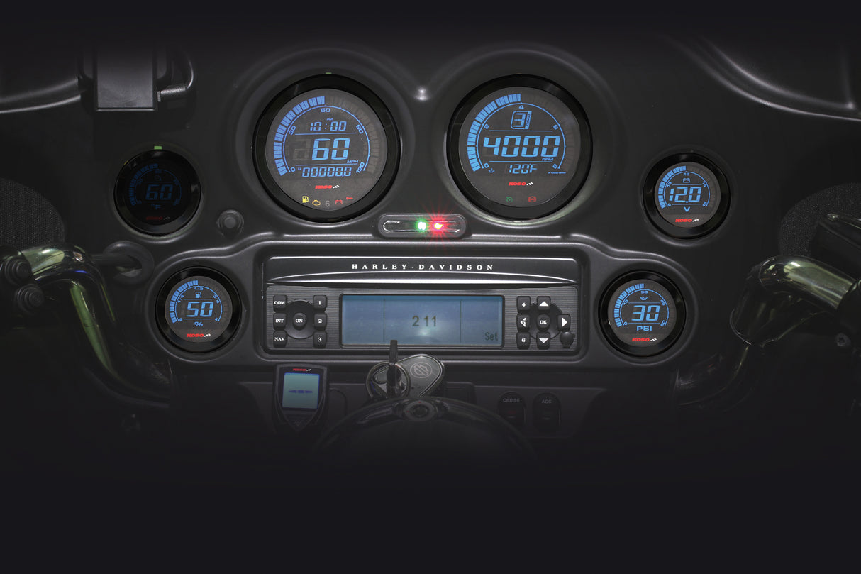 KOSO HD 02 Series Gauge Kit with Black Bezel for Harley-Davidson FLHTC and FLHTCU Models