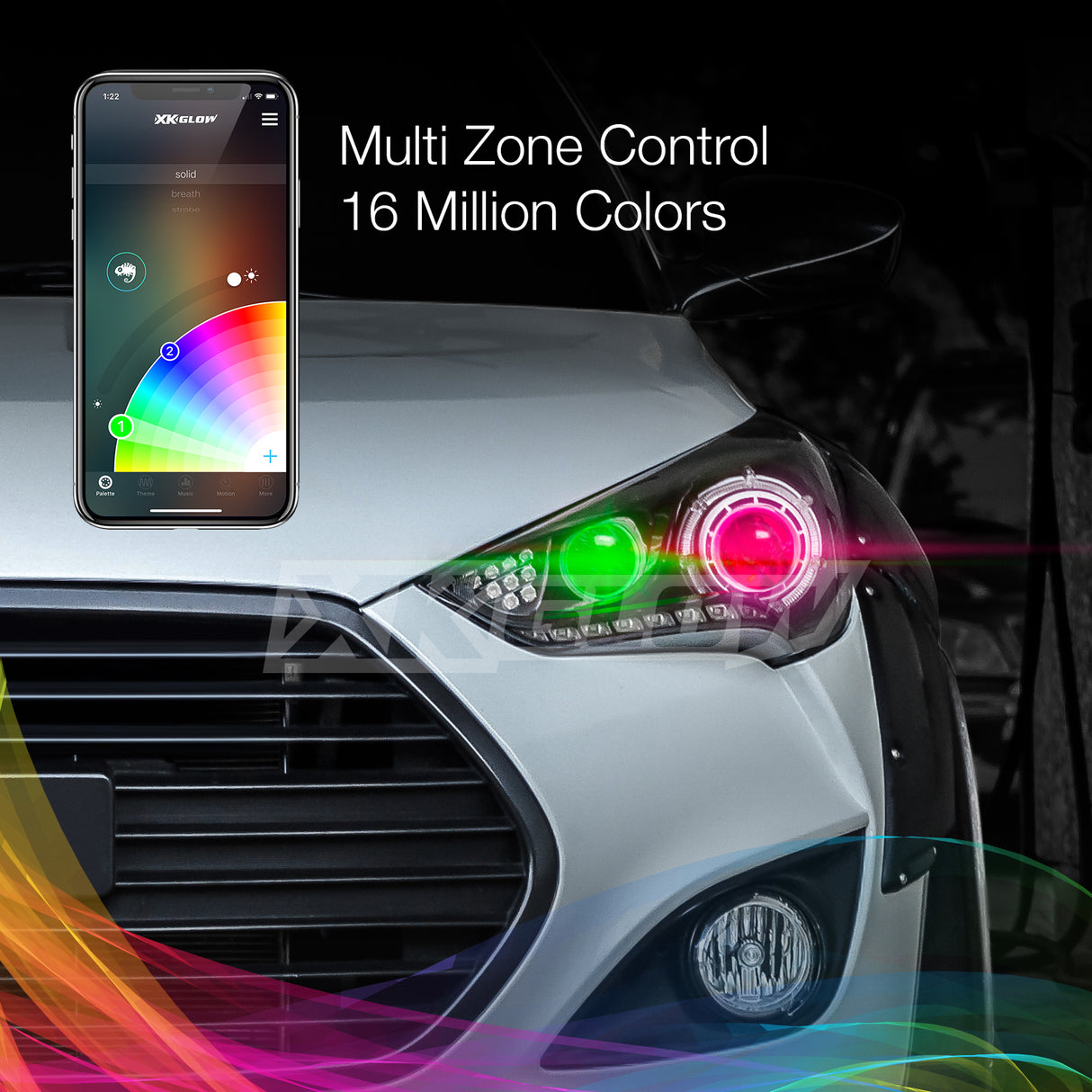XK GLOW RGB H4 LED Bulb Kit - 2-in-1 App-Controlled RGB Headlights with Music Sync for Cars and Trucks