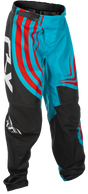 Fly Racing Youth F 16 Pants for Motocross - Cyan/Black/Red, Size 24 - Durable 600D Polyester with Mesh Liner