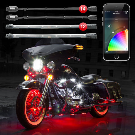 XK GLOW Pro Accent Light App Kit 26pc for Motorcycles - Bluetooth RGB LED Underglow Light Kit