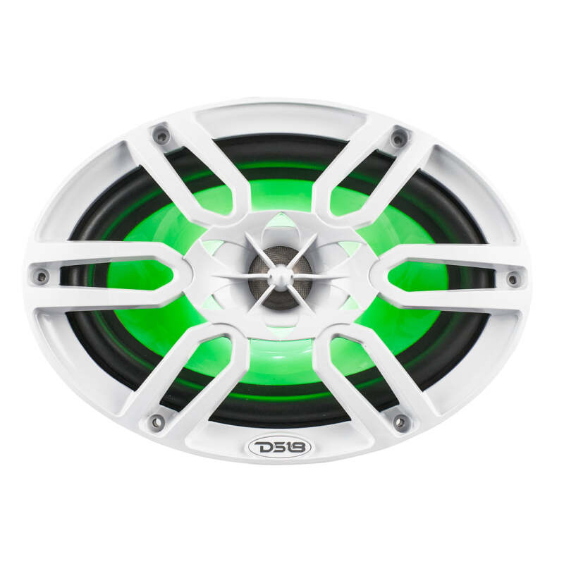 DS18 NXL Series 6x9 inch Marine Coaxial Speaker with RGB Lights - White, 125W RMS, 2-Way for Powersports and Marine Vehicles