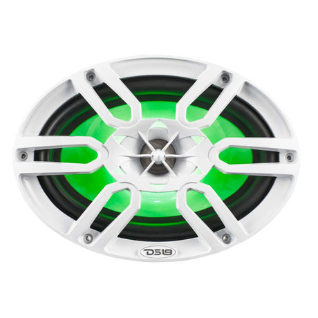 DS18 NXL Series 6x9 inch Marine Coaxial Speaker with RGB Lights - White, 125W RMS, 2-Way for Powersports and Marine Vehicles