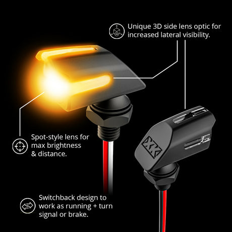 XK GLOW Mini LED Turn Signal Pair for Motorcycles – Black Amber, 12V Universal Fit