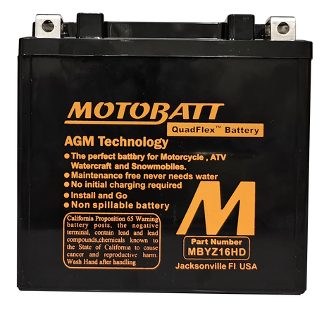 MOTOBATT Mbyz16hd Sealed AGM Battery with Quadflex Technology — Fits Harley Davidson Touring Models and More