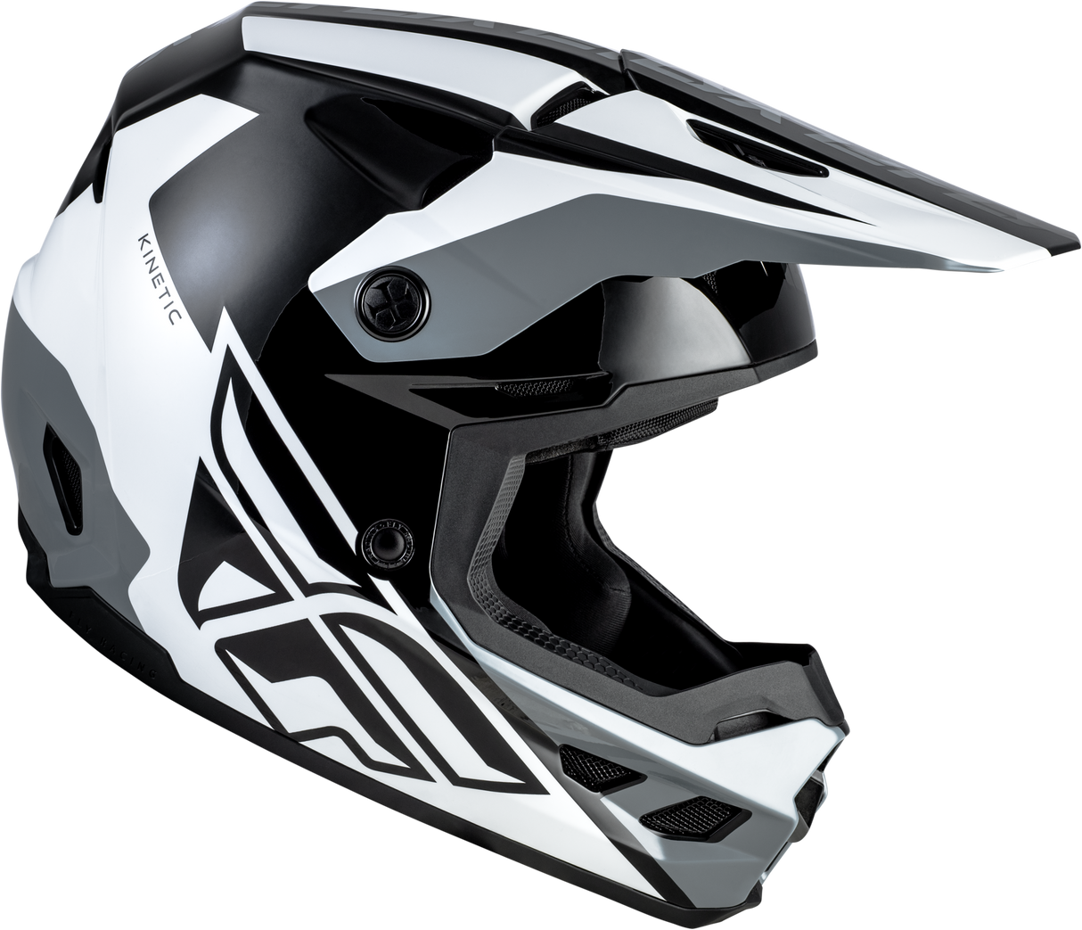 FLY Racing Kinetic Crest Helmet Black/White/Grey for Off-Road Motorcycles - Size Medium