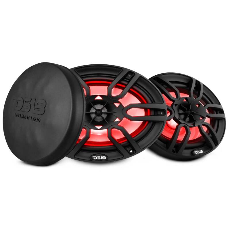 DS18 NXL Series 6x9 Inch Coaxial Marine Speaker with RGB Lights - Black - Fits Powersports Vehicles