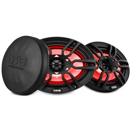 DS18 NXL Series 6x9 Inch Coaxial Marine Speaker with RGB Lights - Black - Fits Powersports Vehicles