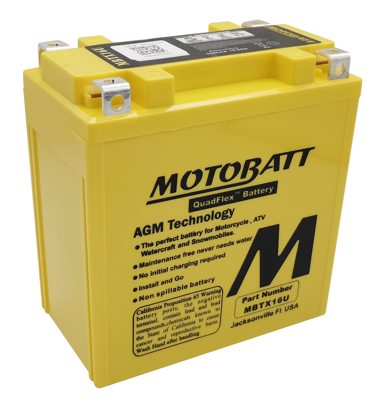Motobatt MBTX16U Sealed AGM Battery – Universal Fit for Powersports Vehicles