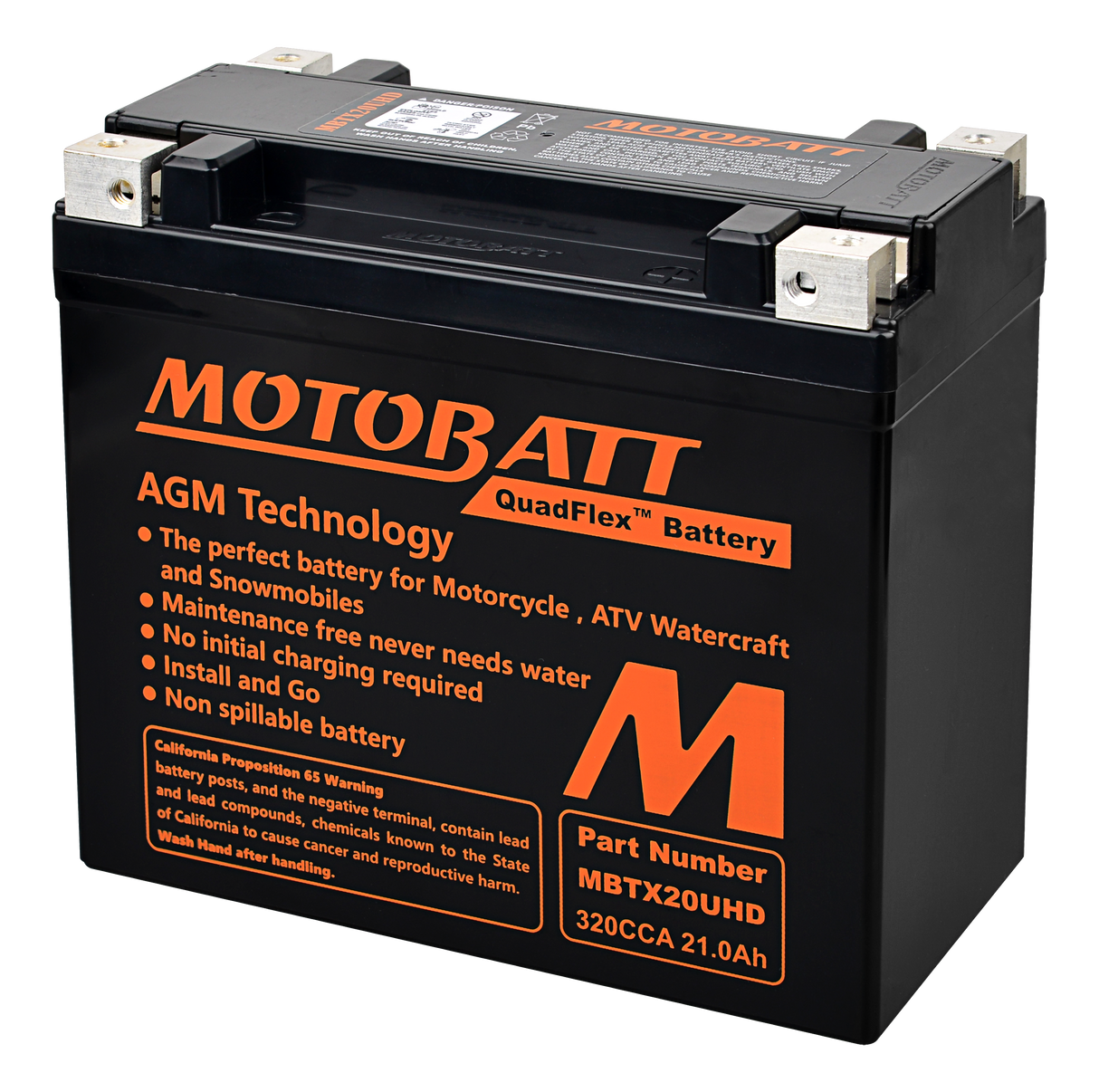 MOTOBATT MBTX20UHD Quadflex Sealed AGM Battery for Harley Davidson Touring, Gold Wing, and Honda Gold Wing Models