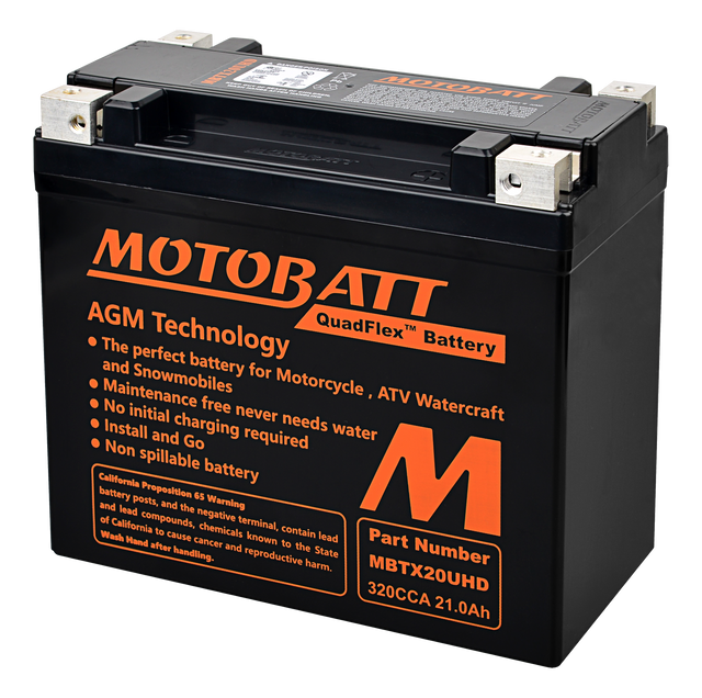 MOTOBATT MBTX20UHD Quadflex Sealed AGM Battery for Harley Davidson Touring, Gold Wing, and Honda Gold Wing Models