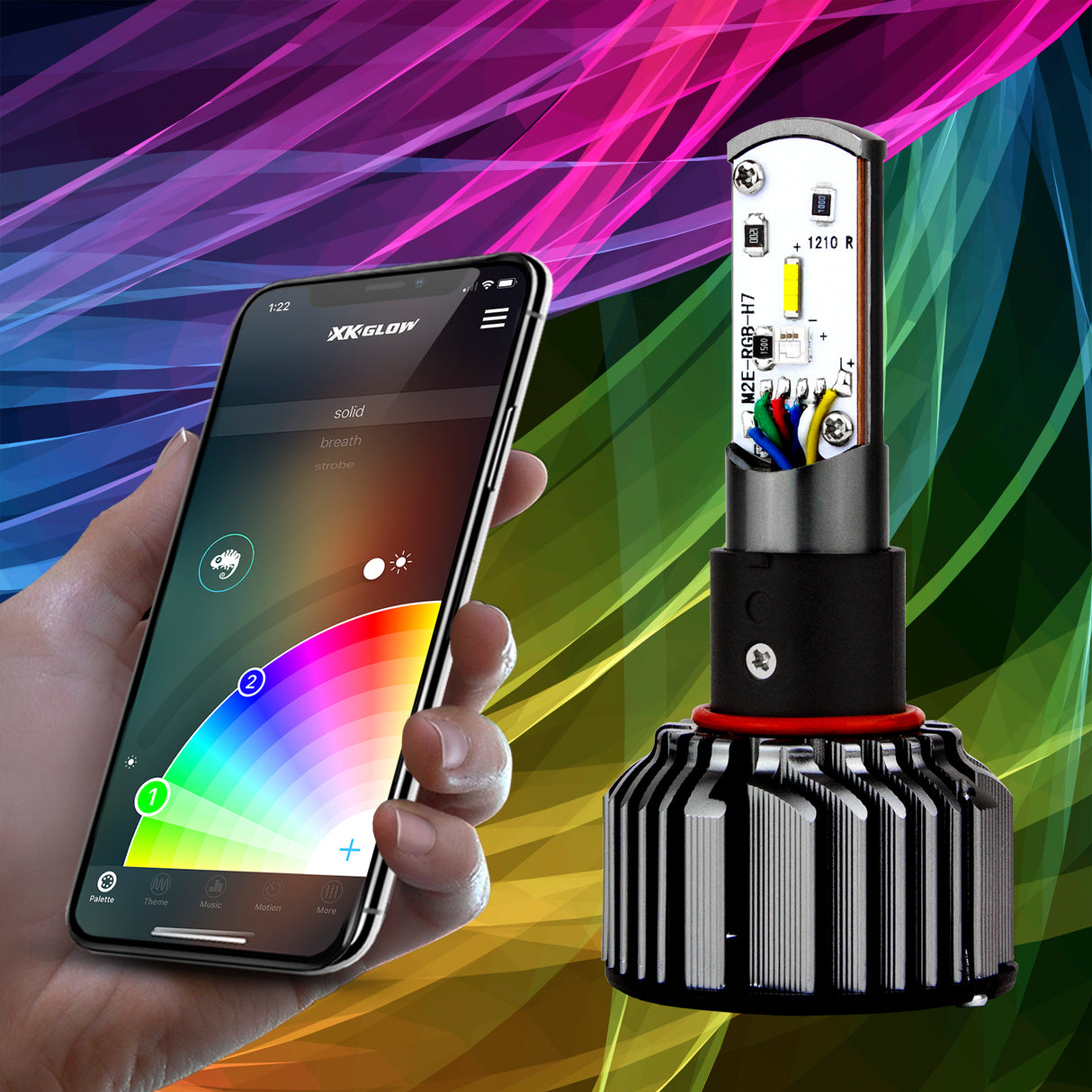 XK GLOW RGB H4 LED Bulb Kit - 2-in-1 App-Controlled RGB Headlights with Music Sync for Cars and Trucks