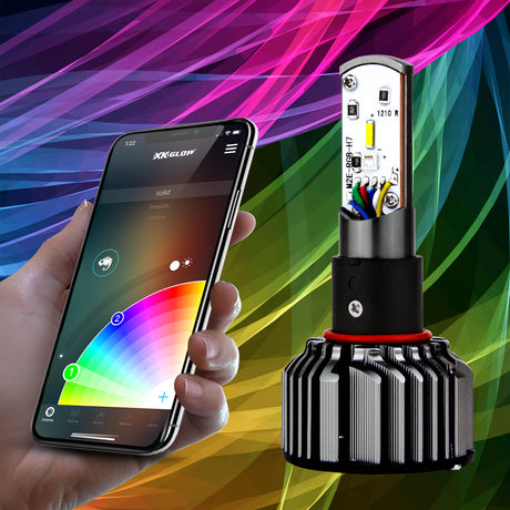 XK GLOW RGB H4 LED Bulb Kit - 2-in-1 App-Controlled RGB Headlights with Music Sync for Cars and Trucks