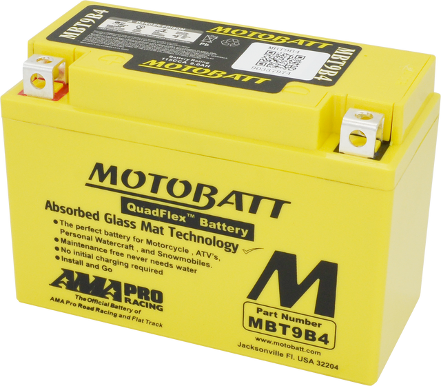 Motobatt MBT9B4 Quadflex Sealed AGM Battery for Motorcycle and Powersports Vehicles