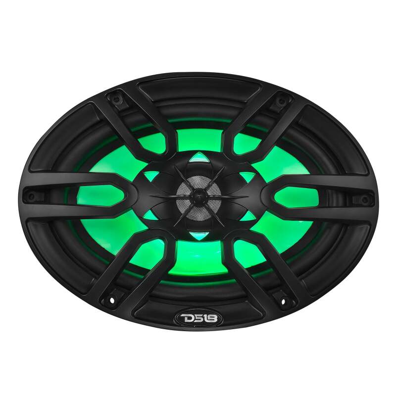 DS18 NXL Series 6x9 Inch Coaxial Marine Speaker with RGB Lights - Black - Fits Powersports Vehicles