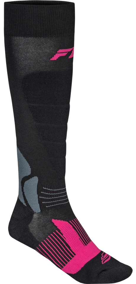 Fly Racing Snow Heavyweight Wool Sock Black/Pink for Cold Weather Riding – Small/Medium