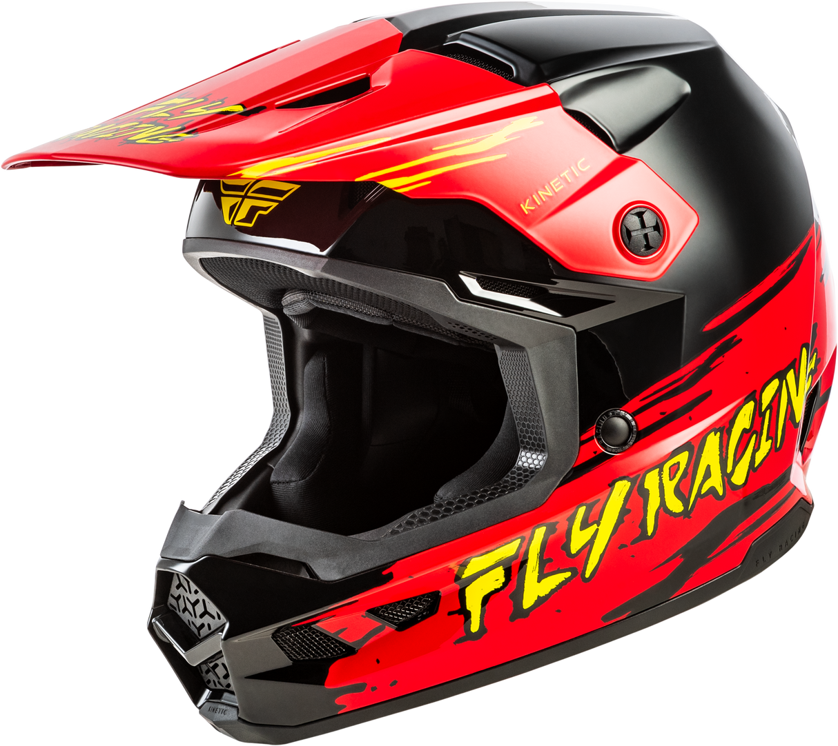 Fly Racing Youth Kinetic Surge Helmet Black/Red/Yellow – Off-Road Motorcycle Helmet for Youth Fitment