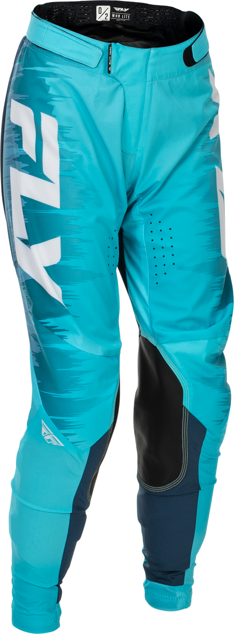Fly Racing Women's Lite Pants Aqua/Navy/White Size 07/08 – Motorcycle Riding Gear with Comfort Mesh Liner, Leather Heat Shield Panels, and Adjustable Waist for Female Riders