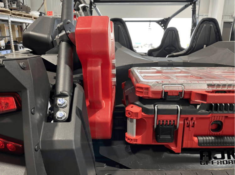 Kawasaki KRX Rotopax Mount by AJK Offroad Installed with Side Close Up
